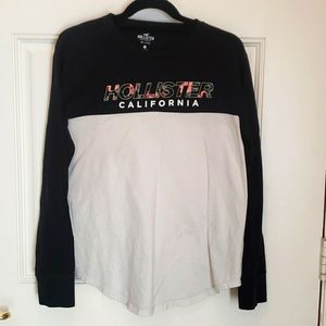 Long sleeve white and black Hollister T shirt Medium